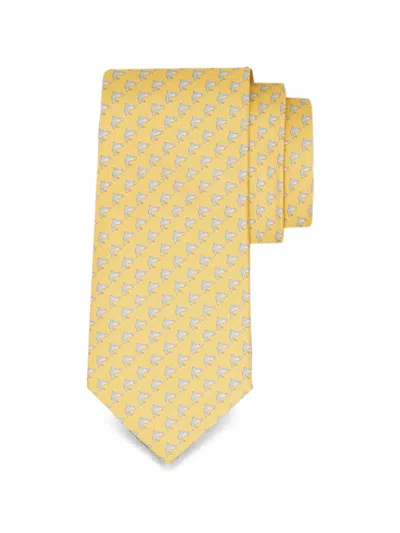 Ferragamo Shark-print Silk Tie In Yellow