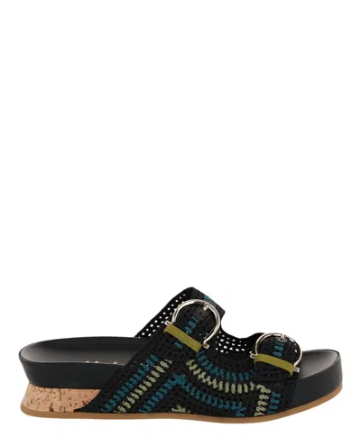 Ferragamo Shaula Crochet Sandals In Black