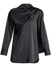 Ferragamo Shawl Detail Satin-finished Shirt In 黑色