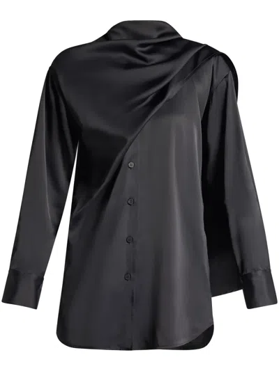 Ferragamo Shawl Detail Satin-finished Shirt In 黑色