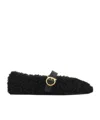 Ferragamo Shearling Ballet Flat In Black