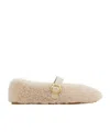 Ferragamo Gancio Genuine Shearling Ballet Flat In Neutral
