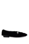 Ferragamo Shearling Texture Ballerinas With Gold-tone Hardware In Black