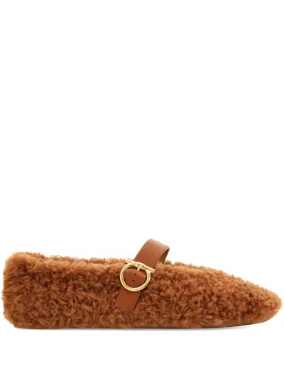 Ferragamo Shearling Ballet Flats In Brown