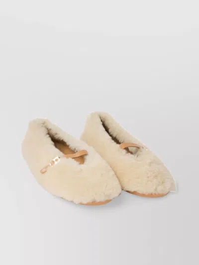 Ferragamo Shearling Ballet Flats With Faux Fur Texture