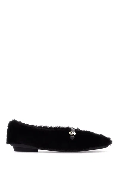 Ferragamo Shearling Ballet Flats Women In Black