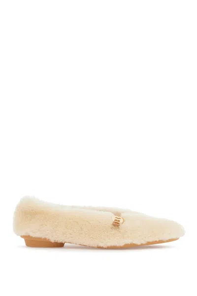 Ferragamo Women's "noella Fur" Shearling Ballet Flats In Beige