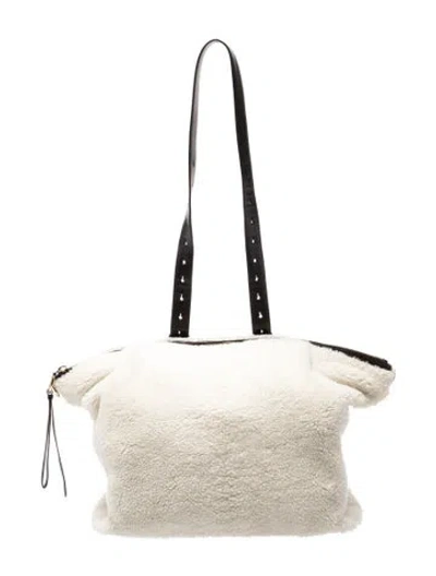 Pre-owned Ferragamo Shearling Belt Bag Large In White