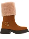 Ferragamo Shearling Buckle Ankle Boots In Brown