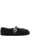 Ferragamo Black Ballerinas With Shearling Design And Buckle In Leather Woman In Black