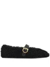 Ferragamo Gancini Ornamental Ballet Flats In Shearling In Black