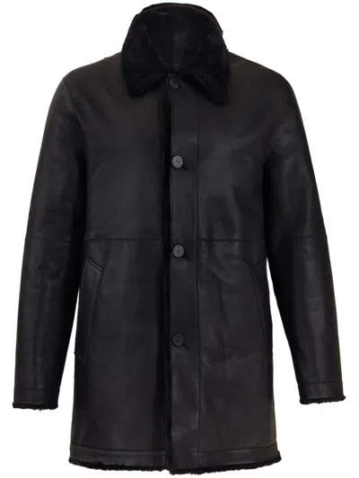 Ferragamo Shearling-collar Coat In Black