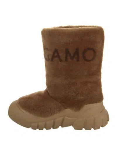 Pre-owned Ferragamo Shearling Graphic Print Boots In Brown