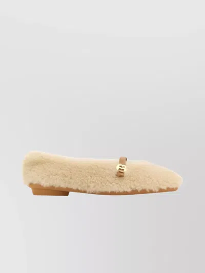 Ferragamo Shearling Hardware Round Toe Ballerinas