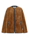 Ferragamo Shearling Leather-trimmed Jacket In Neutral