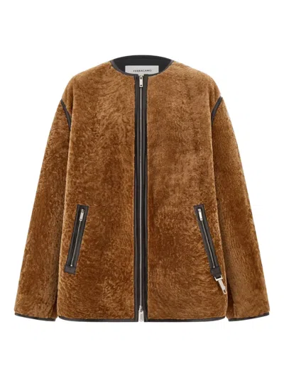 Ferragamo Shearling Leather-trimmed Jacket In Neutral