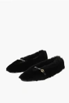 Ferragamo Black Ballerinas With Shearling Design And Buckle In Leather Woman In Black