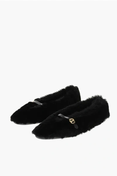 FERRAGAMO SHEARLING NOELLA MARY JANE BALLET FLATS