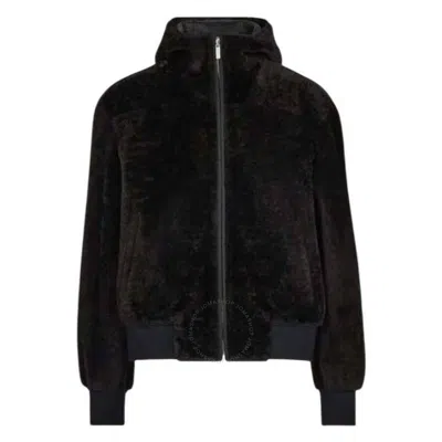 Ferragamo Shearling Reversible Hooded Blouson Jacket In Cocoa