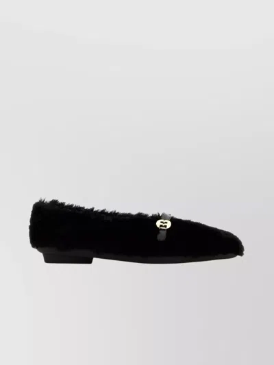 Ferragamo Shearling Texture Ballerinas With Gold-tone Hardware