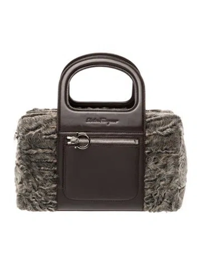 Pre-owned Ferragamo Shearling Top Handle Bag In Brown