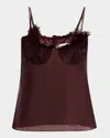 Ferragamo Sheer Camisole With Feather Trim In Oxblood