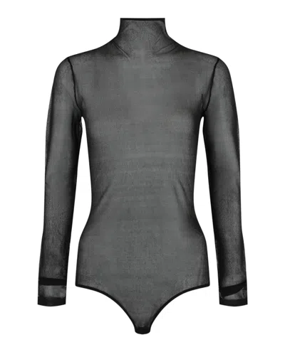 Ferragamo Sheer Silk Crepe Bodysuit In Black