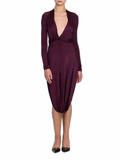 Ferragamo Shiny Jersey Knotted Bubble Midi Dress In Oxblood In Purple