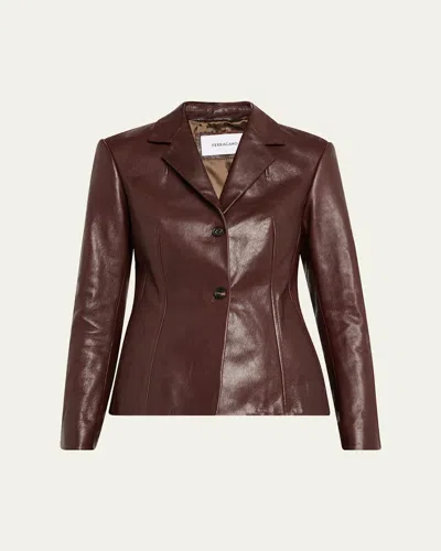Ferragamo Shiny Leather Single-breasted Blazer Jacket