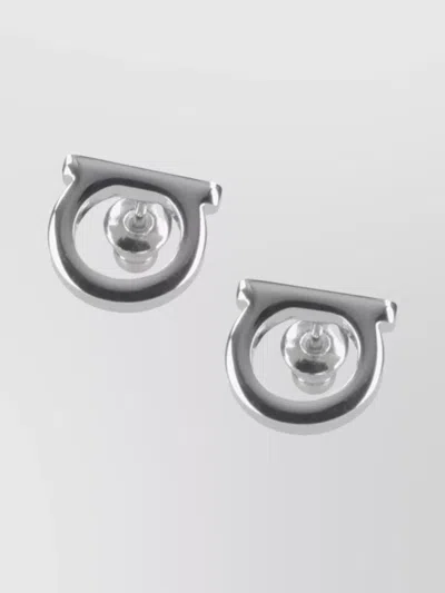 Ferragamo Shiny Round Stud Earrings Polished Finish In Pattern