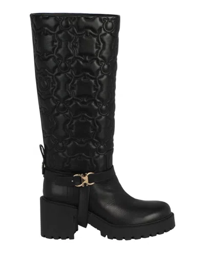 Ferragamo Shiran Knee-high Leather Boot In Black