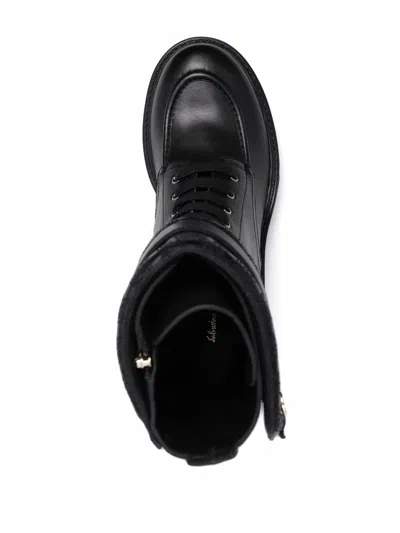 Ferragamo Shiraz Leather Boots In Black
