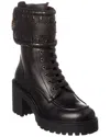 Ferragamo Shiraz Leather Combat Boot In Black
