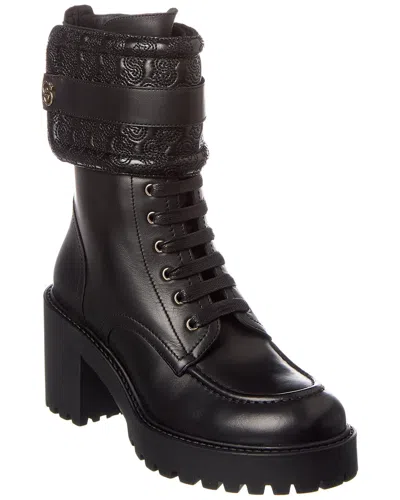 Ferragamo Shiraz Leather Combat Boot In Black