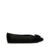 Ferragamo Leather Round Toe Ballerina Shoes With Bow Detail In Black