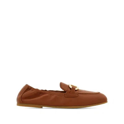 Ferragamo Gancini Loafers In Brown