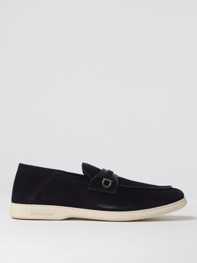 Ferragamo Hardware Embellished Round Toe Rubber Sole Loafers In Blue