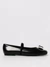 Ferragamo Black Leather Ballerina In Black