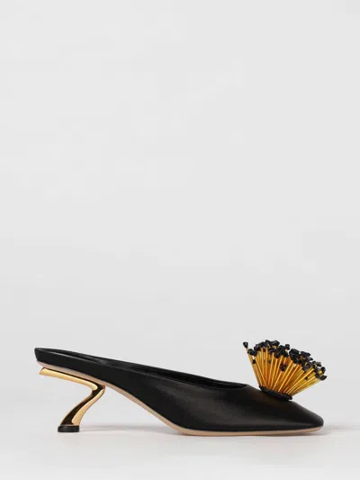 Ferragamo Black Heeled Sandals With Crystal Decoration On The Front In Fabric For Women