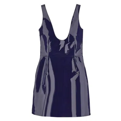 Ferragamo Short Patent Nappa Dress In Blue