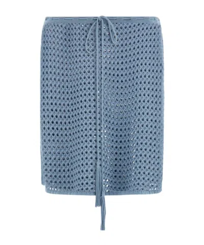 Ferragamo Short Skirt With Open Weave Knit In Blue