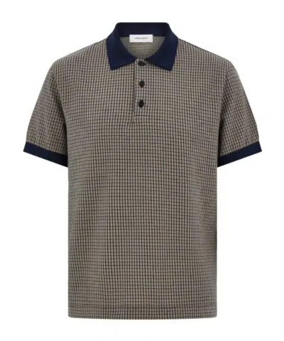 Ferragamo Short Sleeve Micro Check Polo In Brown