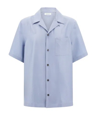Ferragamo Chemise Manche Courte En Soie Bleu In Blue