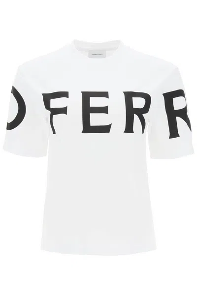 Ferragamo Short Sleeve T-shirt With Oversized Logo Women In Multicolor