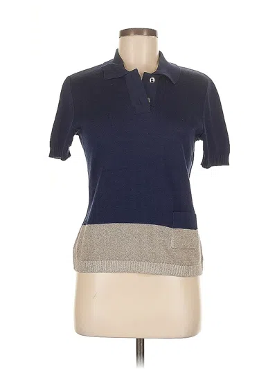 Pre-owned Ferragamo Short Sleeve Top Blue Collared Neckline Tops