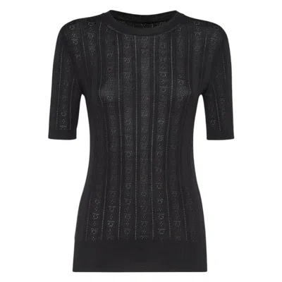 Ferragamo Short-sleeved Gancini Motif Knit Top In Black