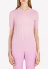 Ferragamo Short-sleeved Knit Top In Virgin Wool In Pink