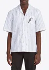 Ferragamo Logo-print Short-sleeve Cotton Blend Shirt In White