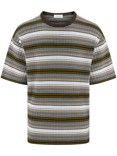 Ferragamo Short-sleeved Striped T-shirt In White/expresso/oxblood