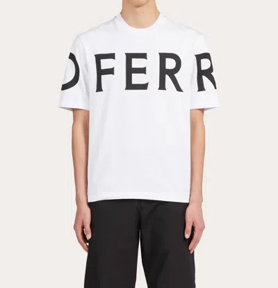 Ferragamo Short Sleeved T-shirt With Graphic Logo In White/black In Red